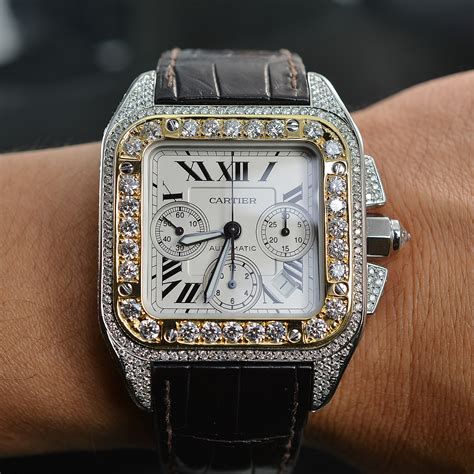 cartier santos diamond watch|cartier santos 100 chrono.